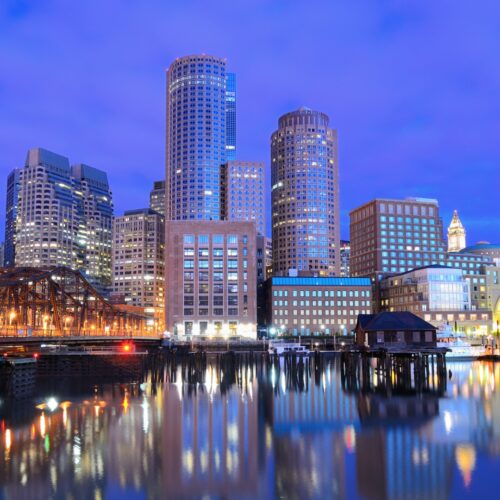 Boston city skyline at night