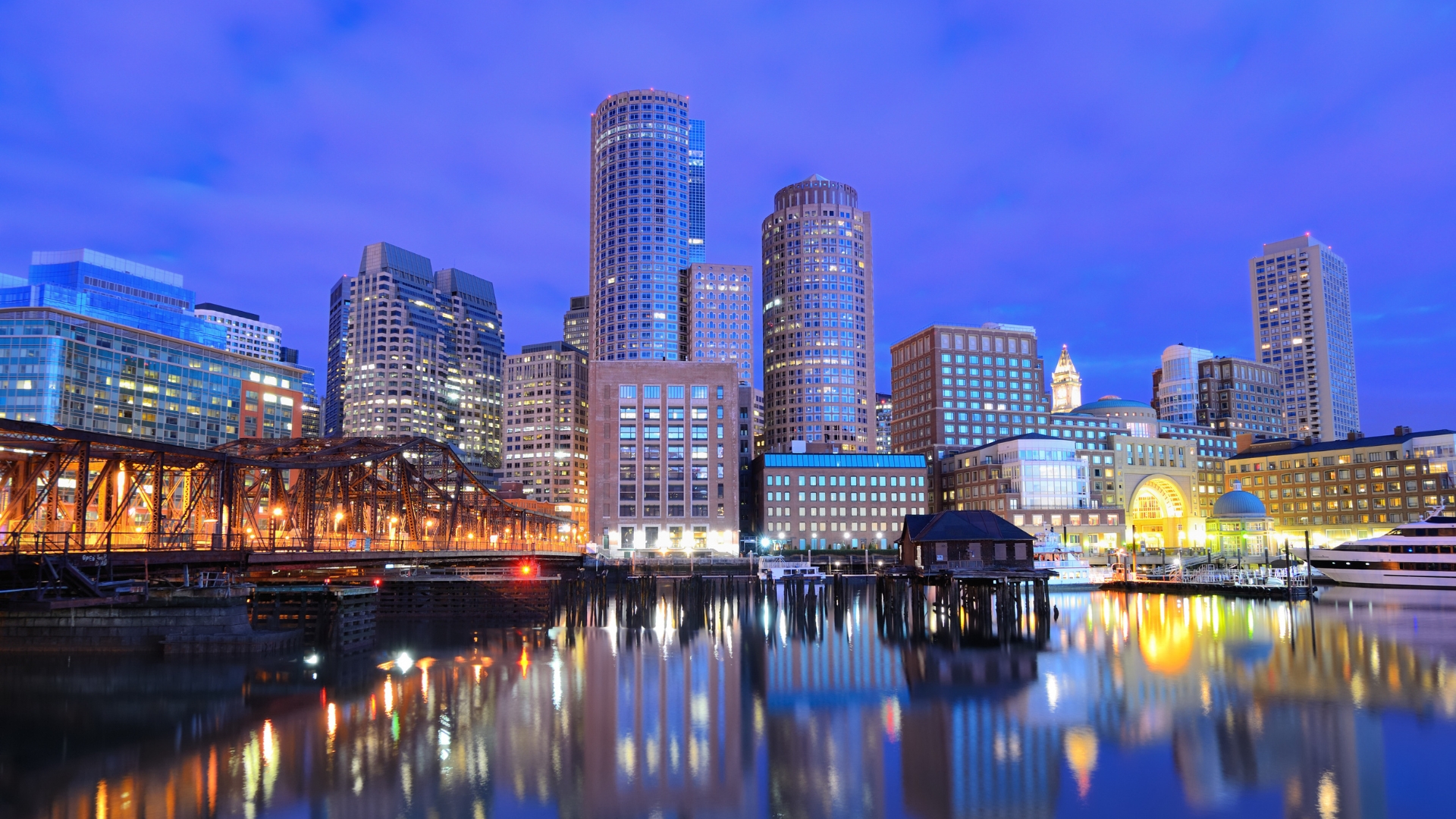 Boston city skyline at night