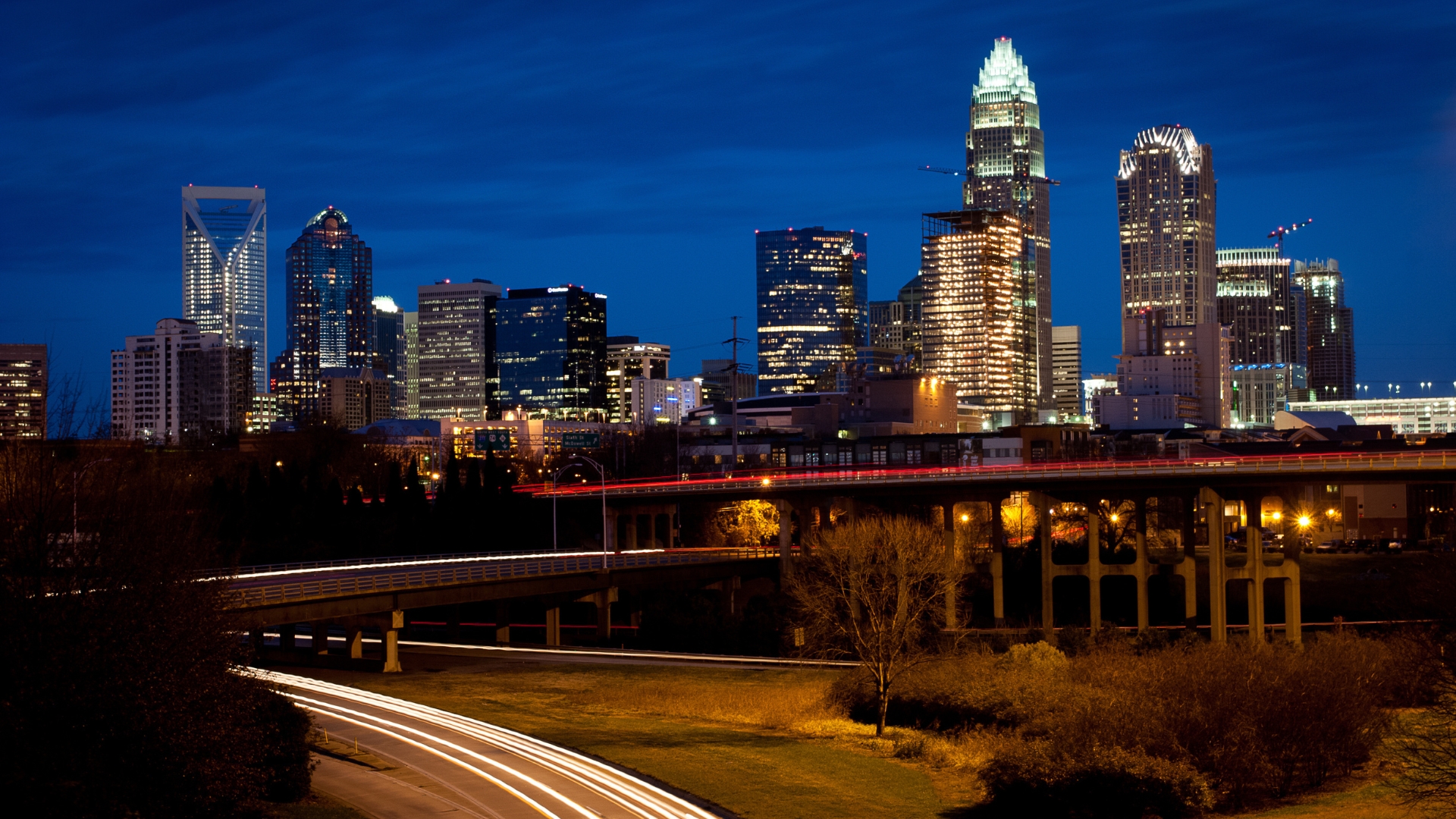 Charlotte city skyline at night