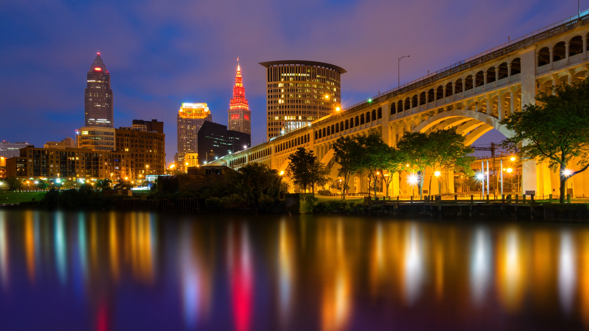 Cleveland city skyline at night