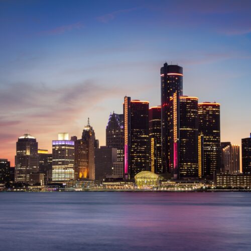 Detroit skyline at dusk