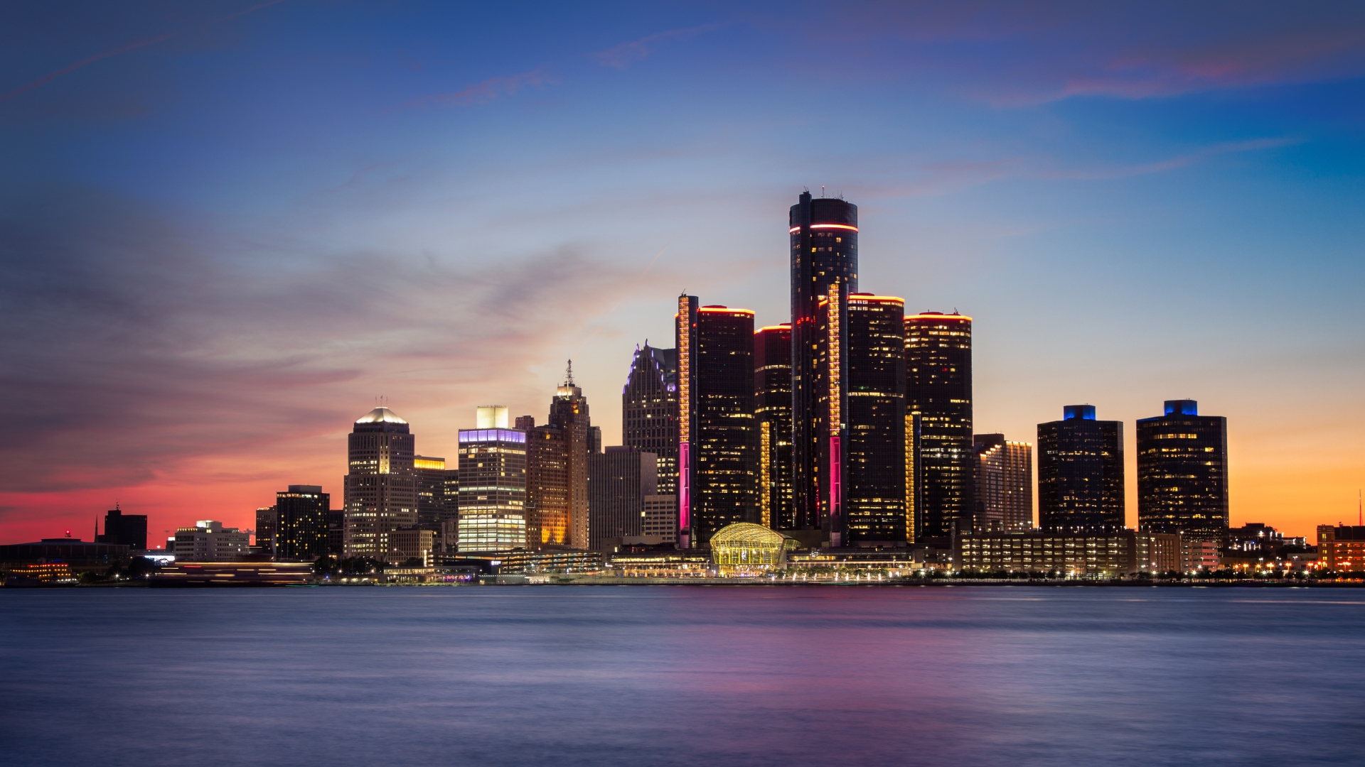 Detroit skyline at dusk