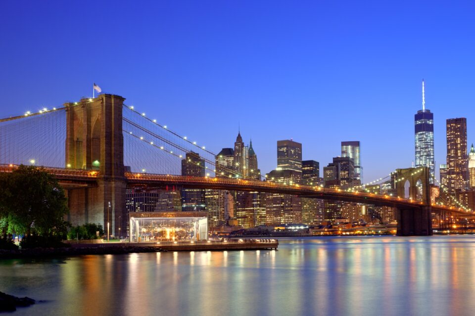 New York City cityscape with Brooklyn Bridge