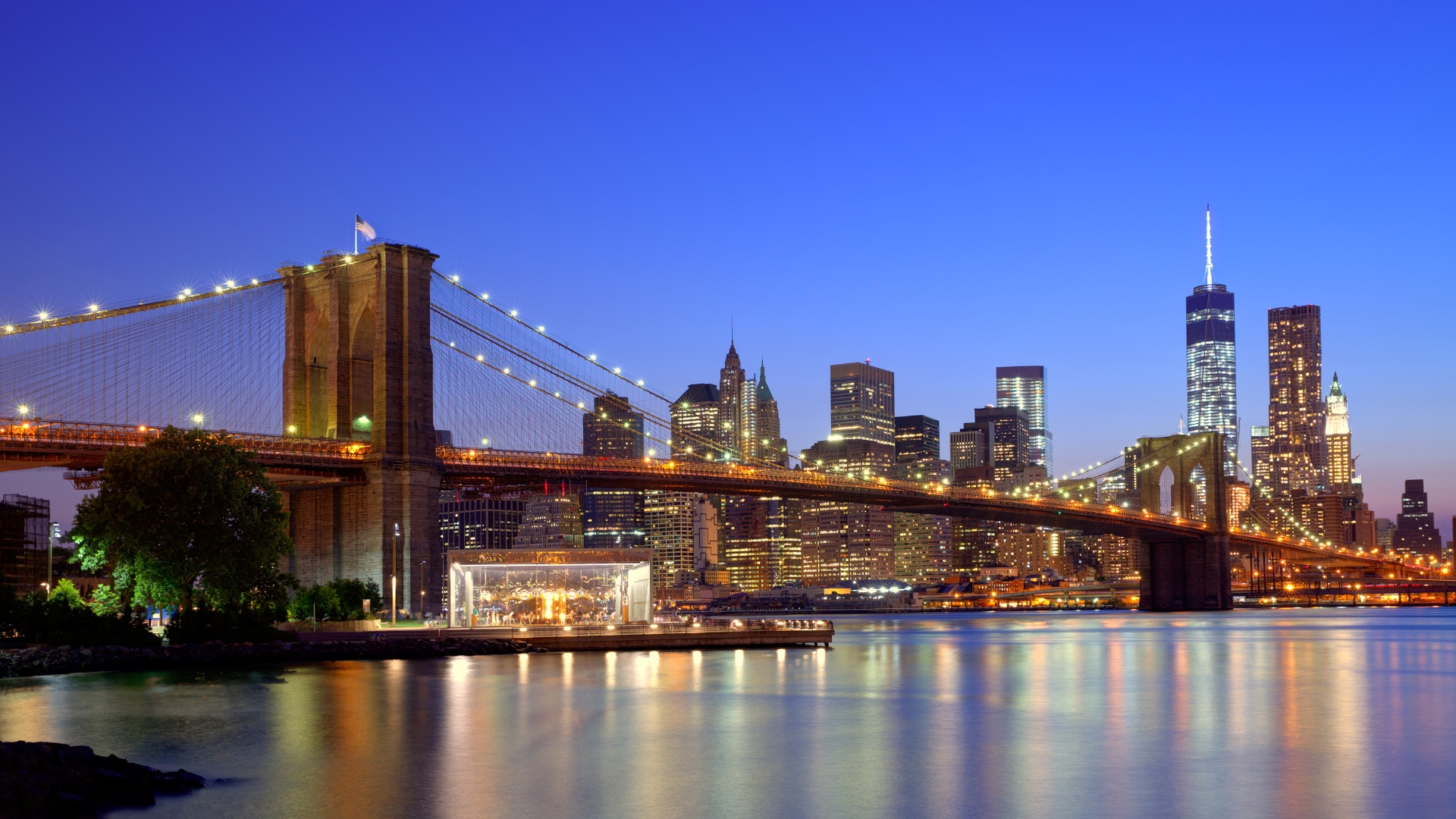 New York City cityscape with Brooklyn Bridge