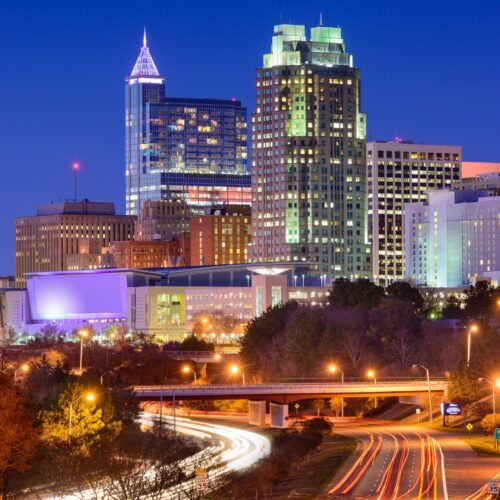Raleigh city skyline at night